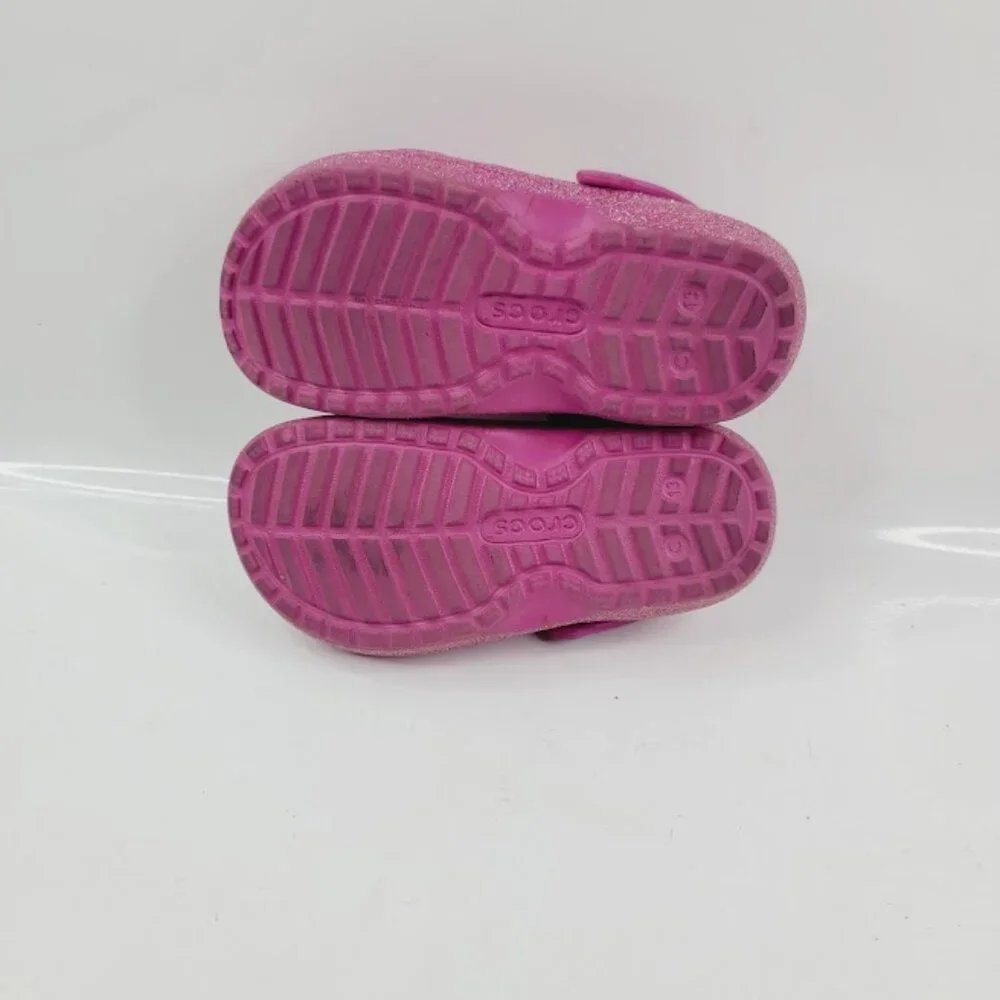 Crocs Girl's Pink Classic Lined Glitter Slip-On Casual Clogs Size‎ US 13